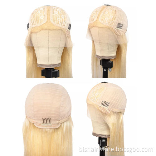 613 Wavy Human Hair Ladies Straight Hair Wig 13*4T Lace Front Wig No Glue Bleached Knot Golden 100% Human Hair Brazil Remy Cheap